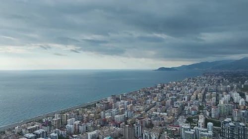 Coastal City Aerial View on a Cloudy Day