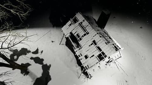 Wooden House Damaged by Earthquake in Winter