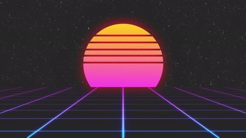 Retro Wave Animation with Sun Space and Laser Grid on Terrain
