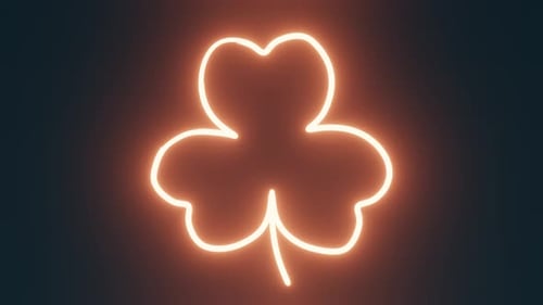 Neon light Shamrock 3d animation loop 4K. Saint Patrick's Day Irish holiday party Glowing clover 4K