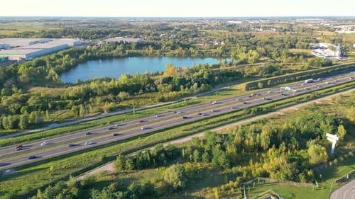 Aerial view of goods warehouse. Logistics center in industrial city zone from above. Aerial view of