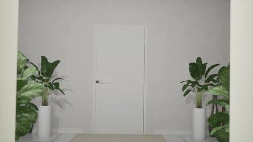 Door Opening Animation In A Light White Room, Green Screen Chroma Key