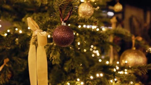 Christmas Tree with Ornaments and Illuminated Lights