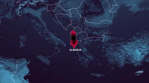 Animated Map Zoom to Albania with Flag Reveal