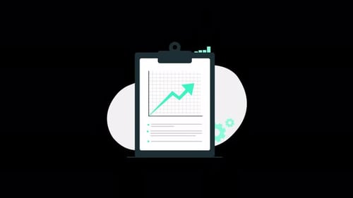 Animated Business Line Graph on Clipboard in Flat Design