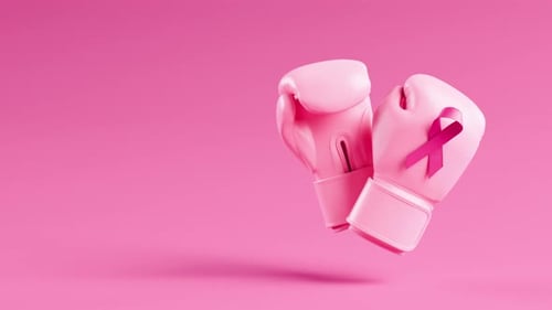 Pink Boxing Gloves with Breast Cancer Awareness Ribbon
