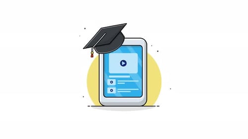 Mobile Online Learning App with Graduation Cap Illustration