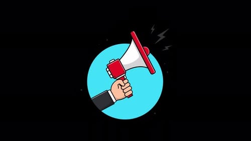 Animated Flat Design Hand Holding Megaphone for Announcements