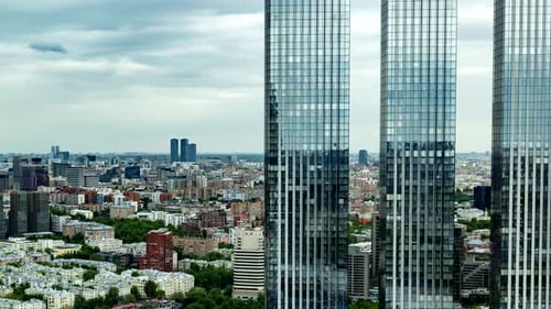 Moscow City Skyline with Modern Glass Skyscrapers Towering Over Urban Landscape