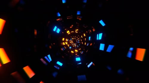 Orange And Blue Neon Squares Floating In Tunnel Background Vj Loop In 4K