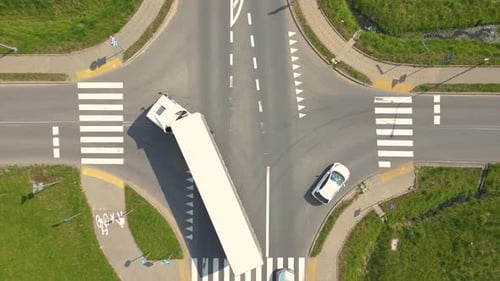 Aerial top view of highway junction interchange road. Drone view of the elevated road, traffic junct