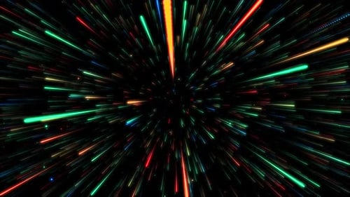 Colorful Neon Light Trails in Hyperspace Tunnel Loop Background