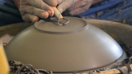 Potter makes pottery from clay close up. Making ceramic products from clay.