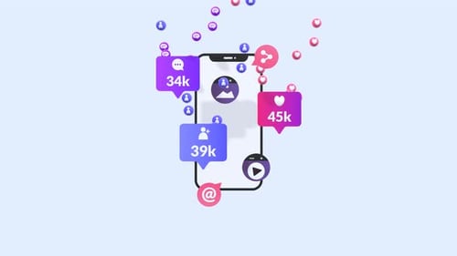 Modern Smartphone Displays Animated Social Media Engagement