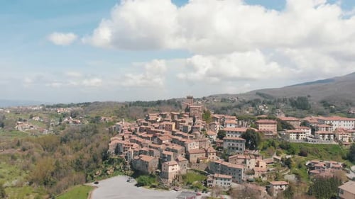 Aerial View on a Local Old Town in the Hills
