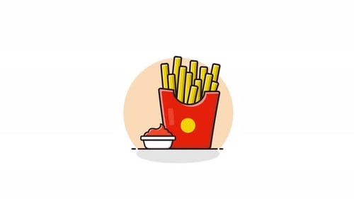 Animated French Fries with Ketchup Modern Illustration