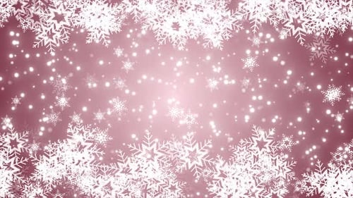 Winter Snow Fall Background. Christmas Snowflakes And Bokeh Flying On Soft Pinky Background