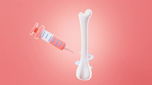 Human kneecap model and drug absorption, injection of medication, 3d rendering.