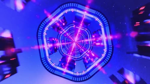 Abstract Futuristic Blue Tunnel Journey with Neon Glow