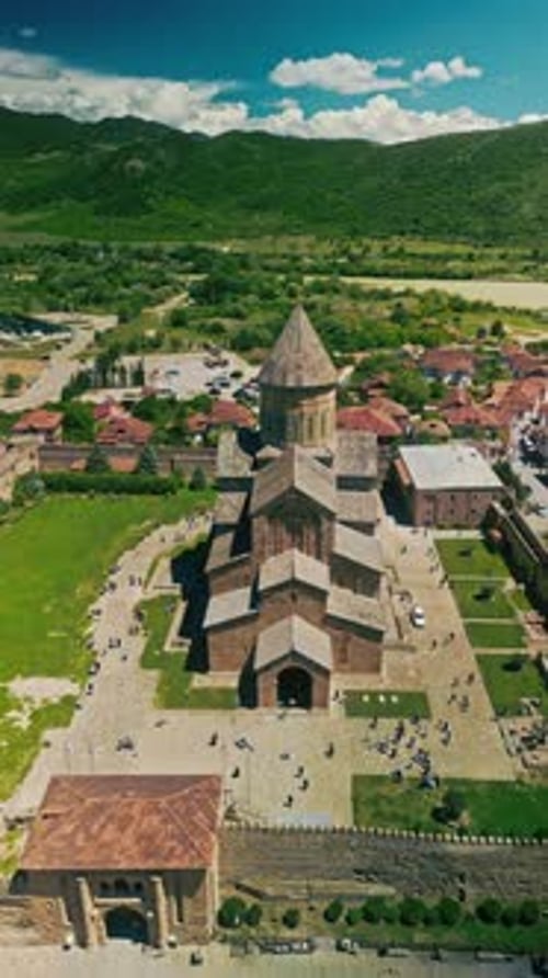The Historic Svetitskhovel Cathedral Church in Mtskheta Stands Prominently Amidst a Picturesque