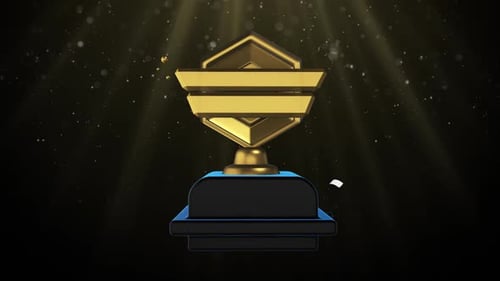 Trophée hexagonale surmonté d'une étoile sur une boucle de fond de piédestal