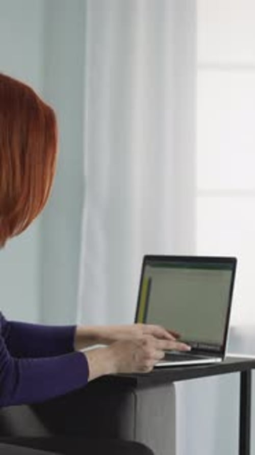 Redhead Woman Buys Online Services Typing Card Details
