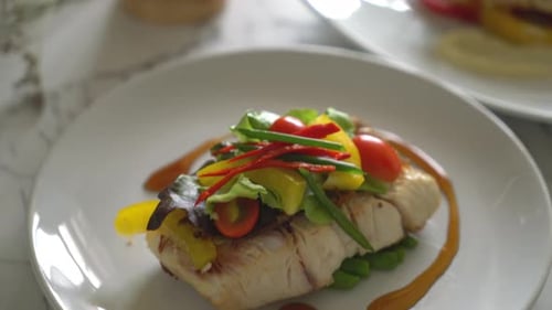 Close Up Fish Salad on Plate