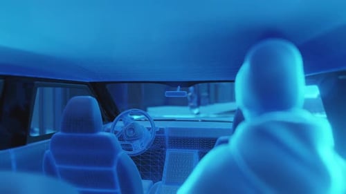 Autonomous taxi with sensor network navigates city street.