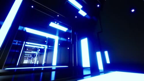 Tunnel Through Technology Cyberspace With Neon Glow