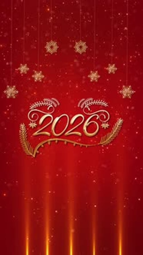 Elegant 2026 New Year Title Animation with Golden Snowflakes