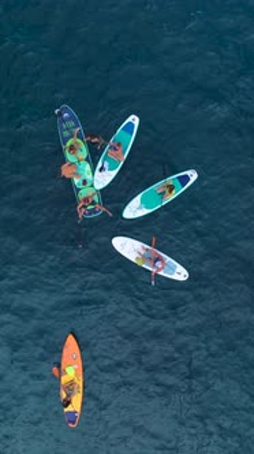 Vertical Video SUP Adventures in the Open Sea Feature Riders Relaxing and Paddling Over the Stunning