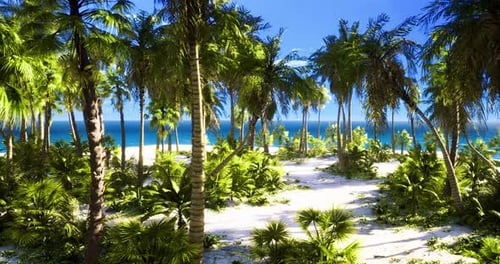 Lush Tropical Paradise with Vibrant Greenery and Calm Ocean View