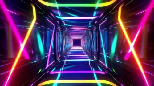 Futuristic Neon Tunnel Cyberpunk Hallway Loop