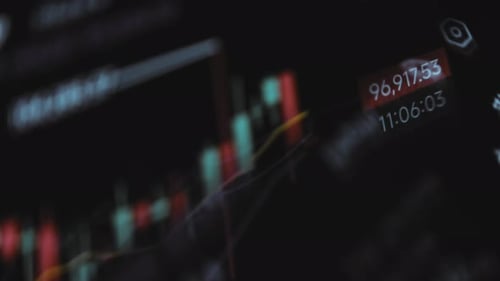 Decrease of Bitcoin Price on Candlestick Chart Double Exposure