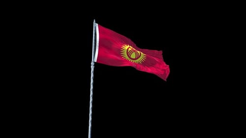 Realistic Kyrgyzstan National Flag Waving Animation on Black