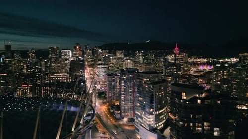 Aerial View of Night City Line Vancouver Canada
