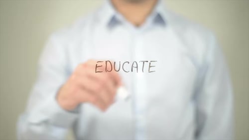 Educate Man Writing on Transparent Screen