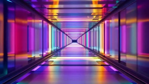 Futuristic Neon Glass Corridor Tunnel Motion Background