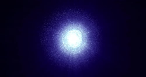 Birth and death of a blue star energy sphere ball with an explosion of energy in the core on a black