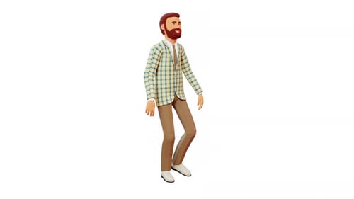 3D Animated Man Walking in Plaid Jacket