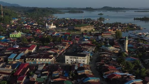 AH - Aerial View of Small Coastal Village
