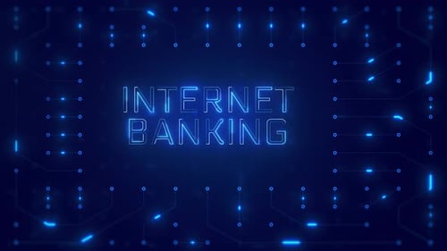 Internet-Banking-Worttext mit Neon-Leiterplattendesign oder Computerhalbleiterdesign