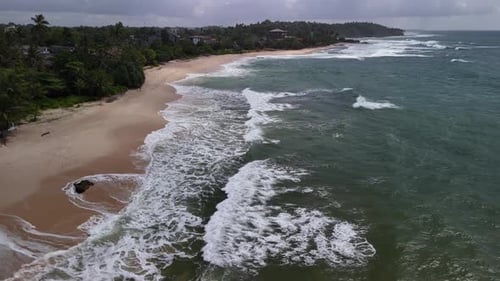Sri Lanka paradise beach, sandy shore at Indian Ocean, aerial South Asia