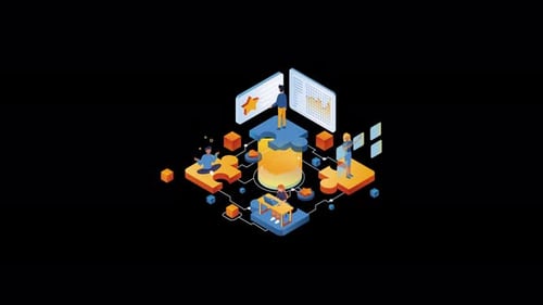 Isometric Teamwork and Data Analytics Concept Animation