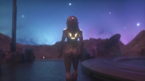 Astronaut Walking Along the Base Futuristic Colonization and Space Exploration Concept
