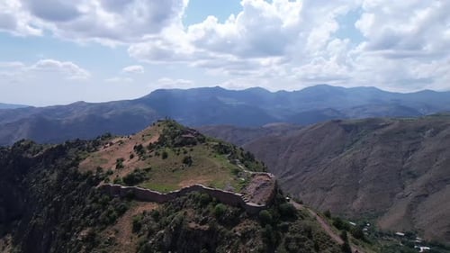Aerial video above Smbatabert fortress in Armenia