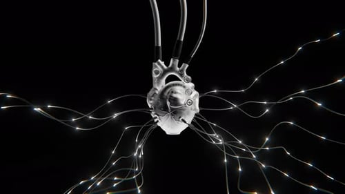 Futuristic Cybernetic Heart With Glowing Wires