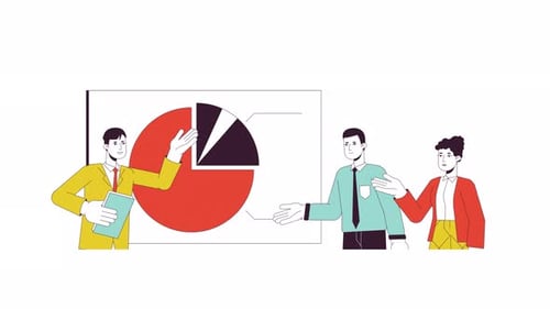 Animated Business Team Discussing Pie Chart Data Presentation