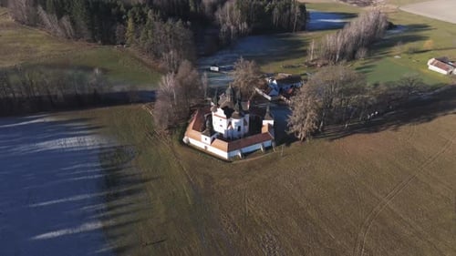 Aerial video above the Church of the Most Holy Trinity, Czech Republic