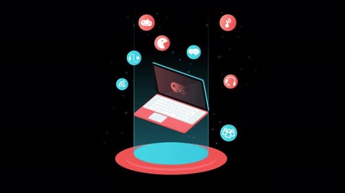 2D Computer With Digital Icons Alpha Chammel 4K
